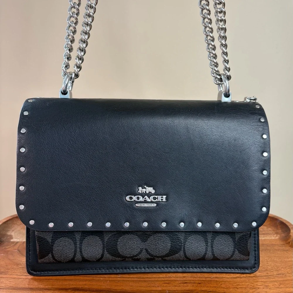 Coach Klare Black Signature Leather Rivets Crossbody Shoulder Purse 90400 EUC